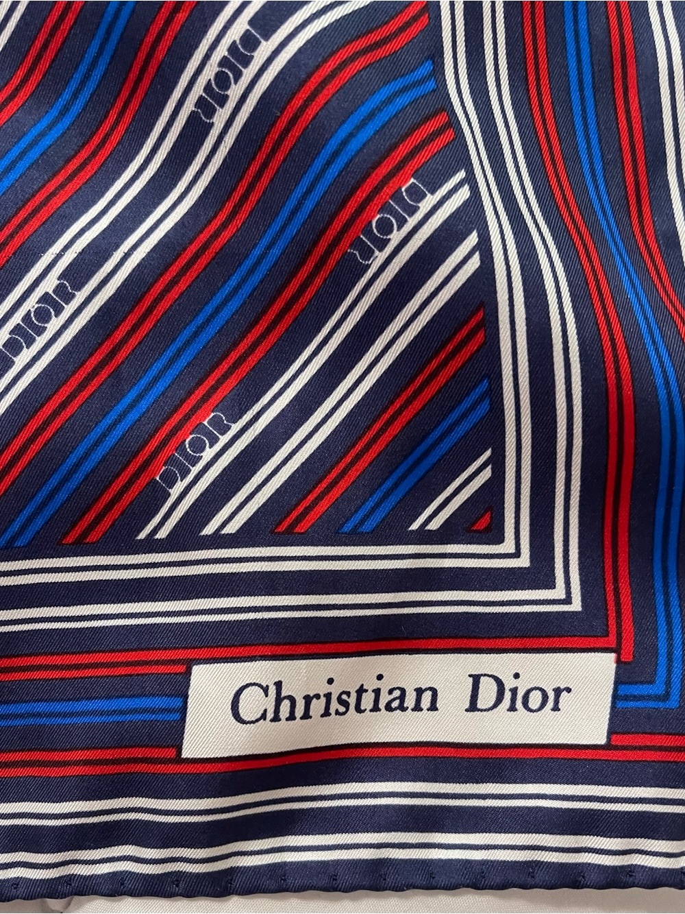 Christian Dior Monsieur Vintage 100% Silk Scarf Handkerchief Paris Stripe 1970s